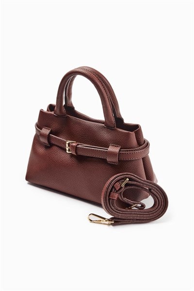 Bordo Mini Deri El Çantası