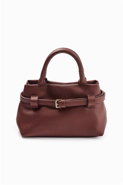 Bordo Mini Deri El Çantası