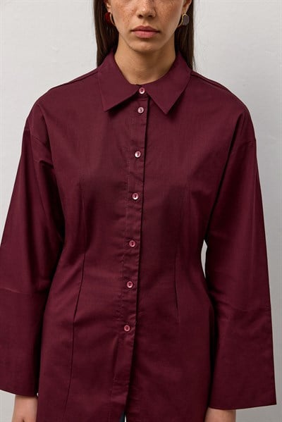 Bordo Pensli Fitted Poplin Gömlek