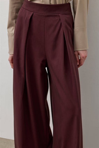 Bordo Pileli Bol Paça Pantolon