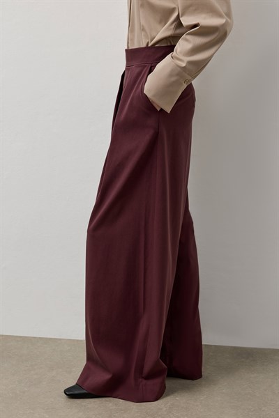 Bordo Pileli Bol Paça Pantolon