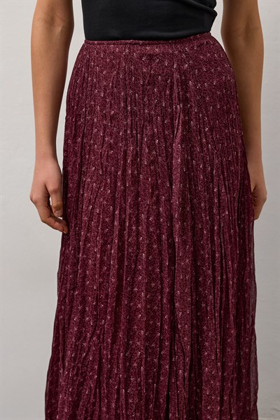 Bordo Şifon Desenli Etek