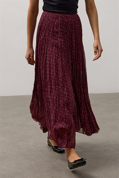 Bordo Şifon Desenli Etek