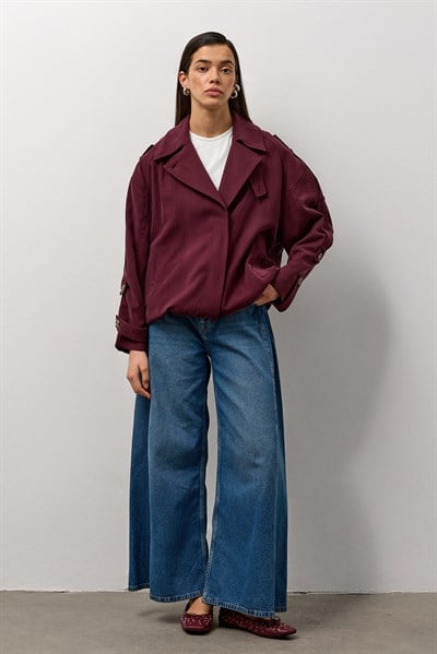 Bordo Trenç Bomber Rüzgarlıklı Ceket