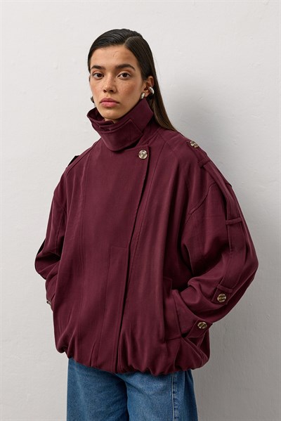 Bordo Trenç Bomber Rüzgarlıklı Ceket