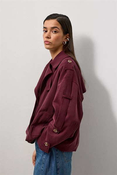 Bordo Trenç Bomber Rüzgarlıklı Ceket