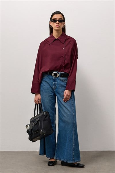 Bordo Yandan Düğmeli A Form Gömlek