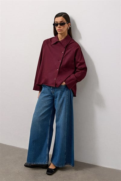Bordo Yandan Düğmeli A Form Gömlek