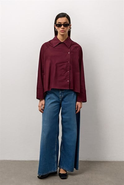 Bordo Yandan Düğmeli A Form Gömlek