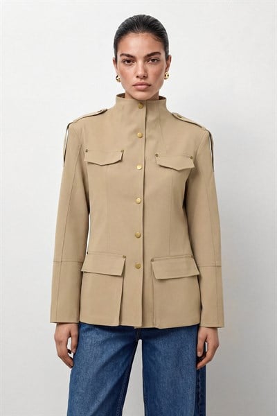 Camel Dik Yaka Safari Ceket