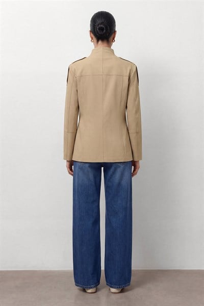 Camel Dik Yaka Safari Ceket