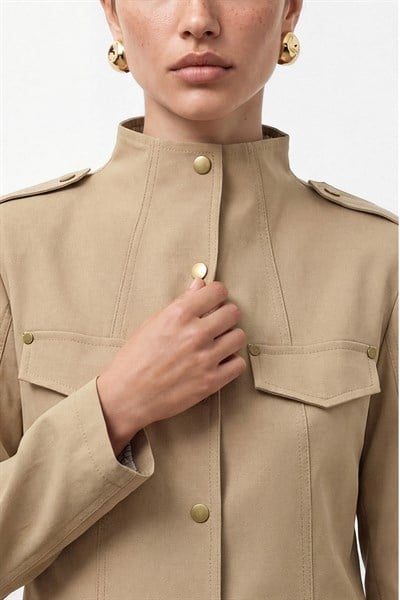 Camel Dik Yaka Safari Ceket