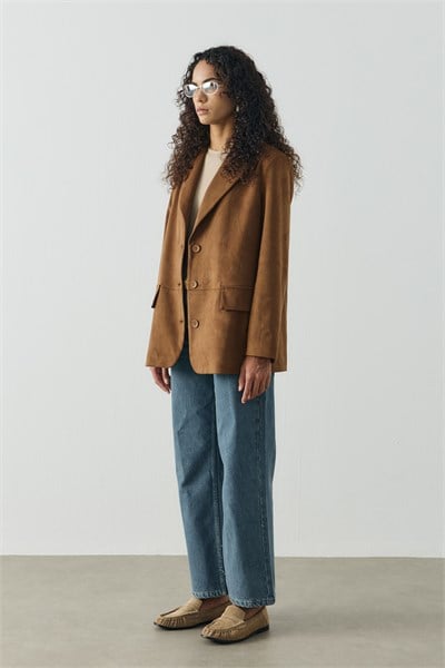 Camel Regular Fit Süet Blazer