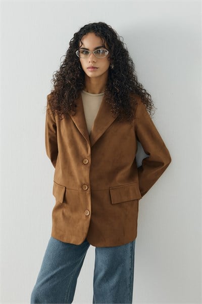 Camel Regular Fit Süet Blazer
