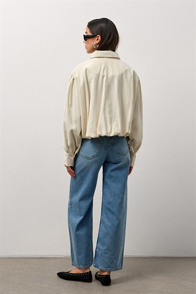 Ekru Balon Kol Bomber Ceket