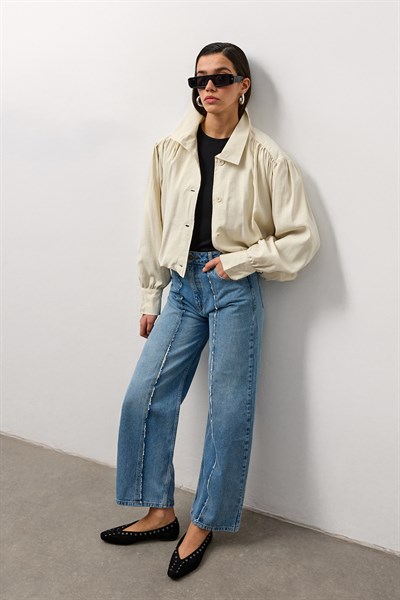 Ekru Balon Kol Bomber Ceket