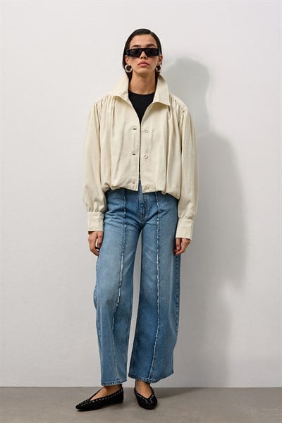 Ekru Balon Kol Bomber Ceket