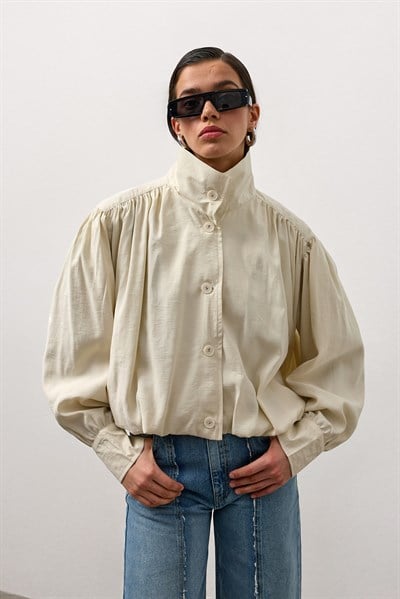 Ekru Balon Kol Bomber Ceket