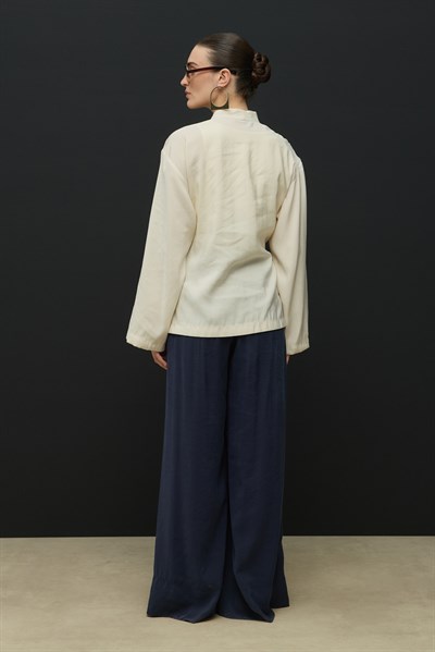 Ekru Kruvaze Bağlamalı Mini Kimono