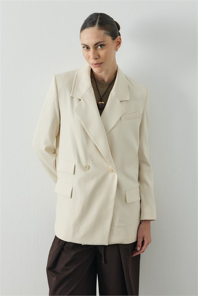 Ekru Multi Cep Detaylı Kruvaze Blazer