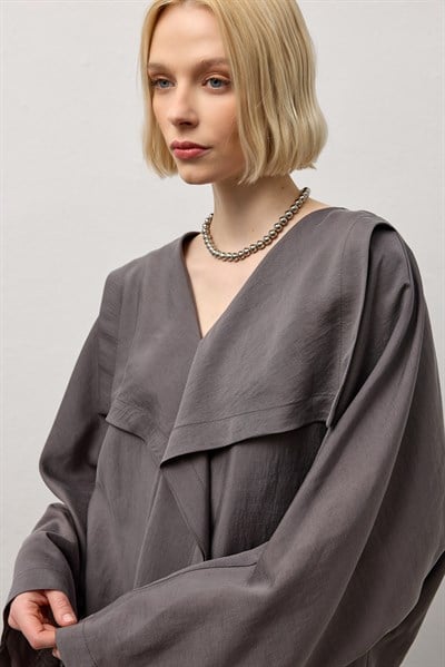 Gri Kimono Form Hafif Dökümlü Takım