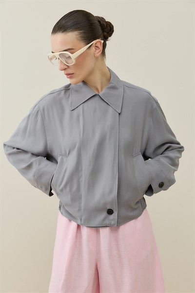 Gri Mini Bomber Ceket