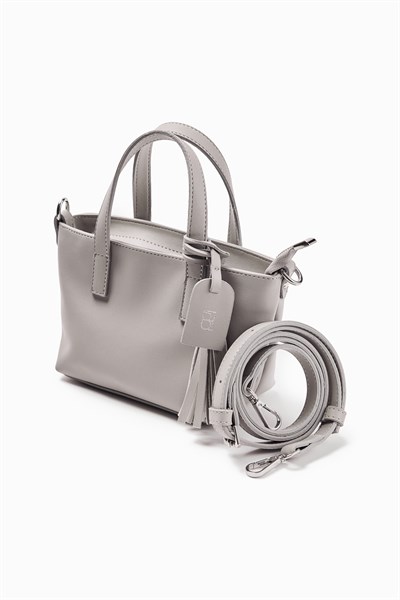 Gri Püskül Detaylı Mini Tote Çanta