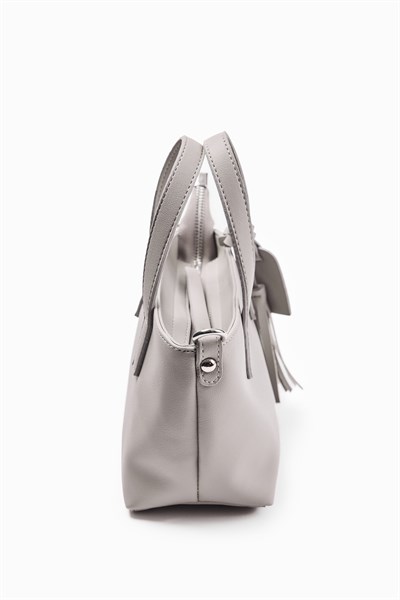 Gri Püskül Detaylı Mini Tote Çanta
