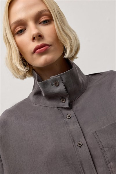 Gri Tek Cepli Oversize Gömlek