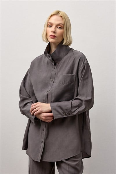 Gri Tek Cepli Oversize Gömlek