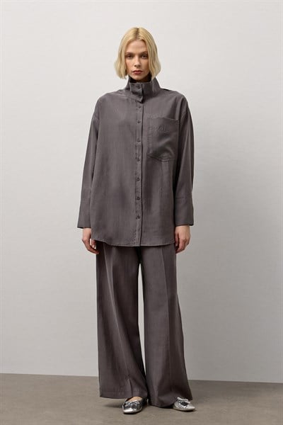 Gri Tek Cepli Oversize Gömlek