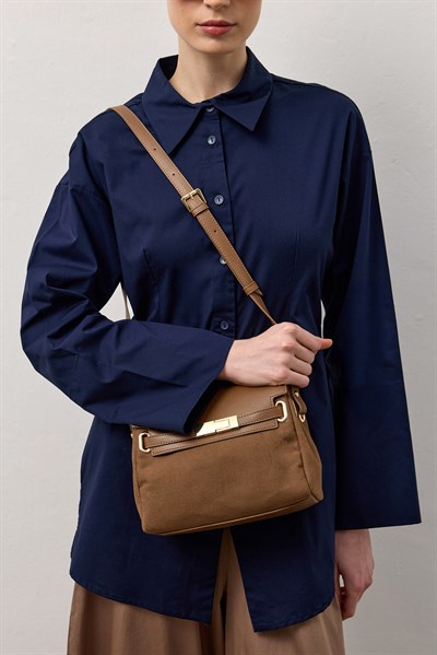 Haki Kanvas Deri Çapraz Çanta