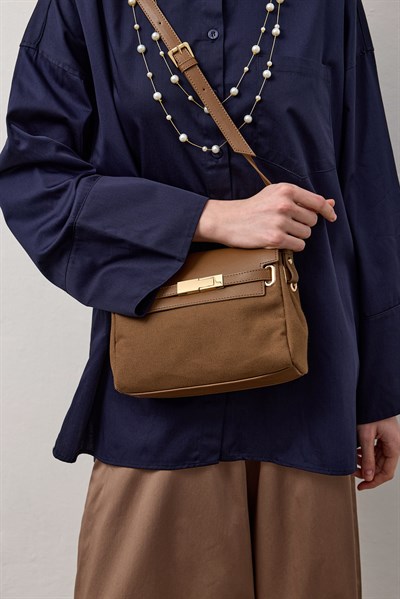 Haki Kanvas Deri Çapraz Çanta