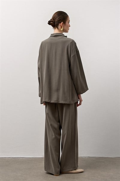 Haki Kaplama Düğmeli Salaş Ceket