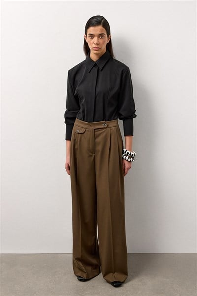 Haki Linea Geniş Paça Pantolon