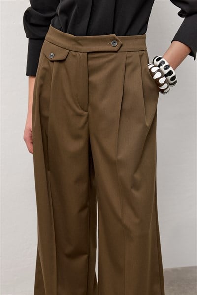Haki Linea Geniş Paça Pantolon