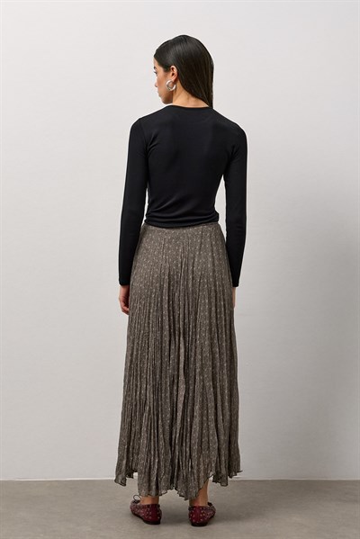 Haki Şifon Desenli Etek