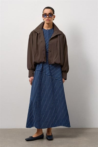 Kahverengi Balon Kol Bomber Ceket