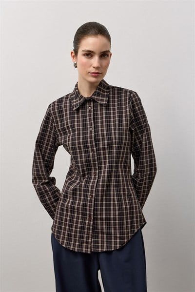 Kahverengi Belden Oturmalı Ekose Gömlek