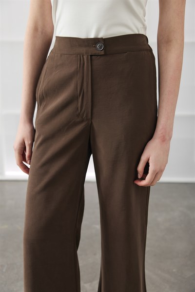 Kahverengi Bol Paça Basic Pantolon