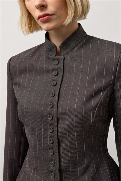 Kahverengi Çizgili Blazer Ceket