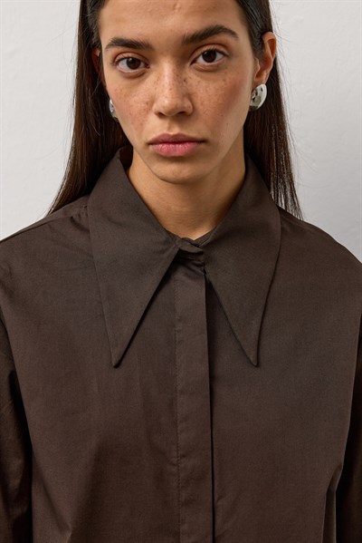 Kahverengi Çift Manşetli Regular Gömlek