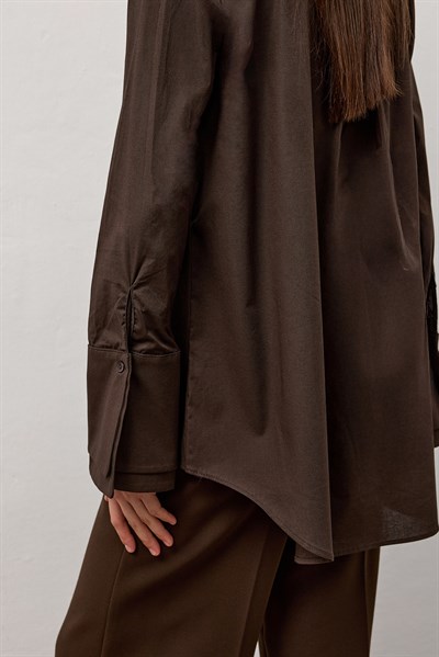 Kahverengi Çift Manşetli Regular Gömlek