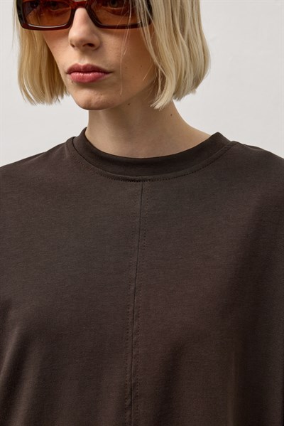 Kahverengi Oversize Kesim Uzun Kollu Basic T-Shirt