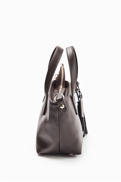 Kahverengi Püskül Detaylı Mini Tote Çanta