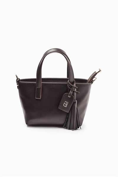 Kahverengi Püskül Detaylı Mini Tote Çanta