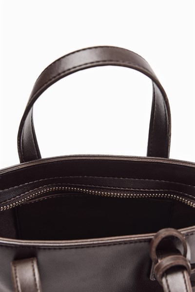Kahverengi Püskül Detaylı Mini Tote Çanta