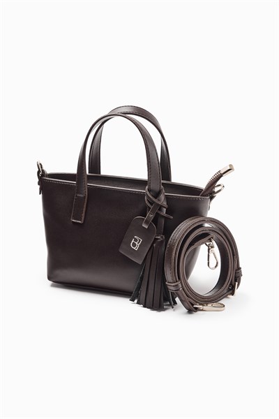Kahverengi Püskül Detaylı Mini Tote Çanta
