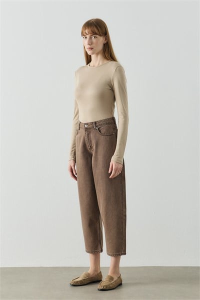 Karamel Barrel Fit Kot Pantolon