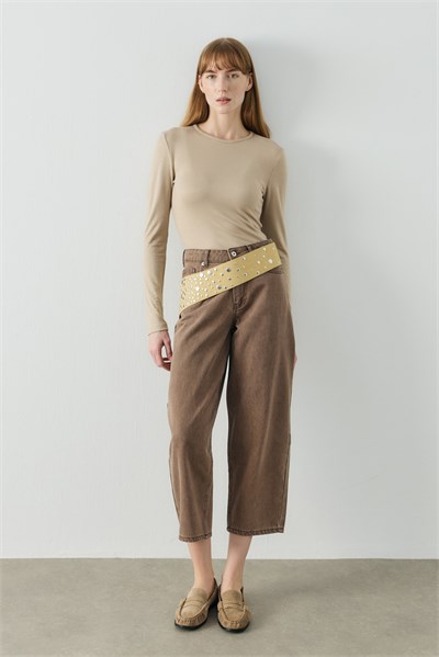 Karamel Barrel Fit Kot Pantolon